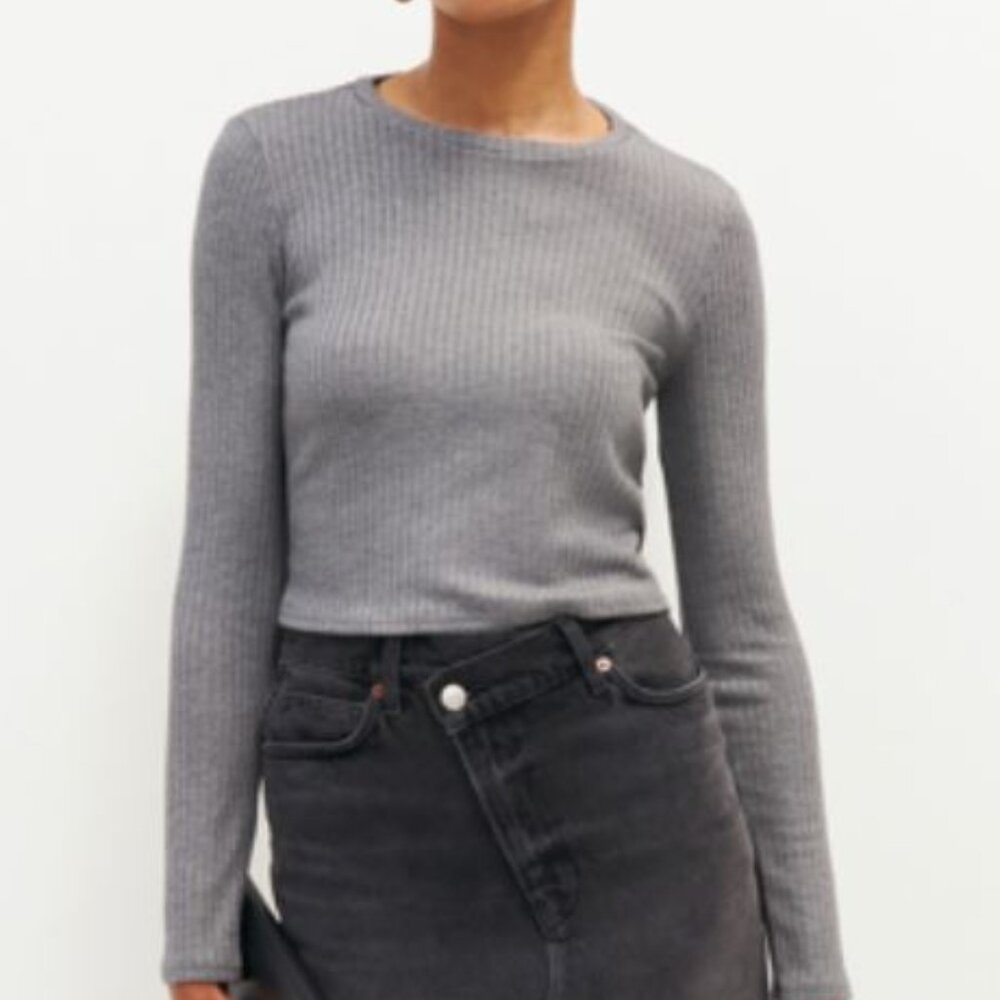 Reformation Gray Ribbed Jackie Sweater Knit Top - Size M